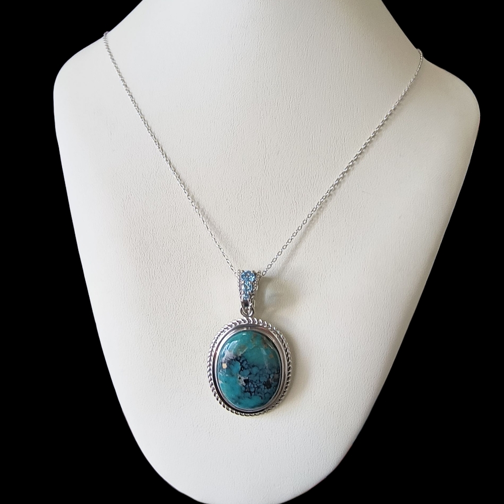 Large Campo Frio Turquoise & Blue Topaz Enhancer Necklace In Sterling Silver - Picture 7 of 11